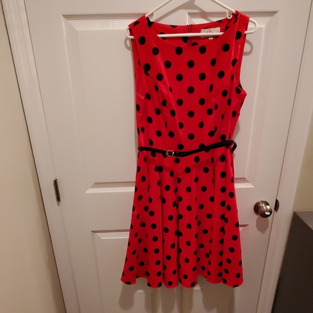 Red and black polka dots dress
